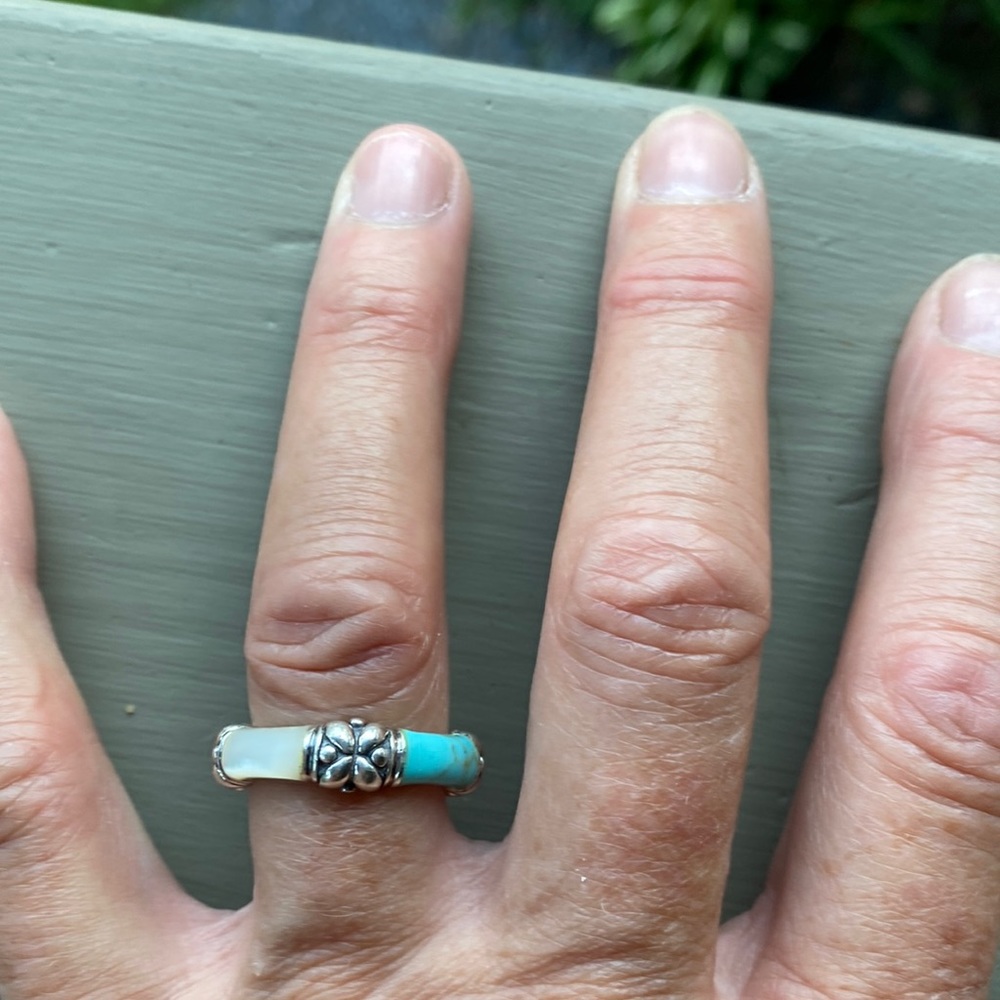 Sterling silver, turquoise & mother of pearl ring